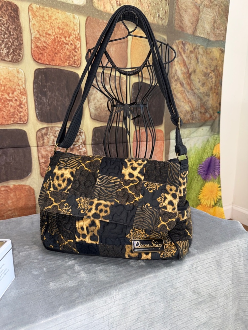 Donna Sharp Black & Gold Patchwork Quilted Shoulder Bag